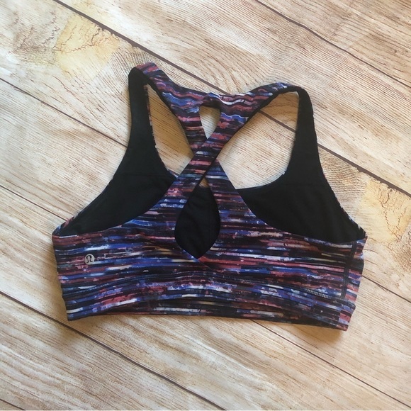 Lululemon Time To Sweat Bra Hinshu Alpine White Multi Back Keyholes - Picture 3 of 5